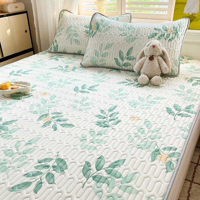 91家纺网 家纺一手货源 找家纺 慕澄家纺 2024新款小版印花0.5乳胶凉席系列 绿叶