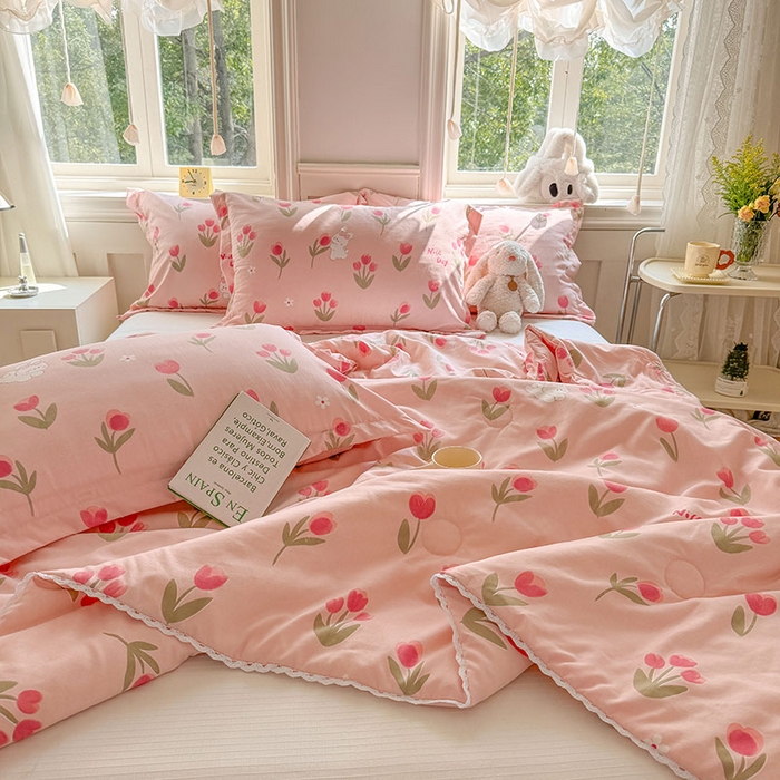 91家纺网 家纺一手货源 找家纺 创优家纺  2025新款A类皱皱纱小花边夏被 甜茶日记