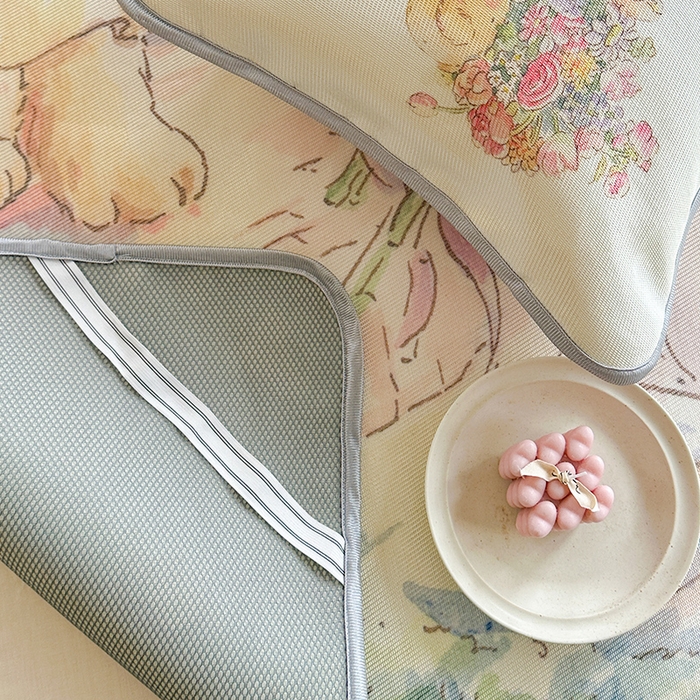 91家纺网 家纺一手货源 找家纺 萝莉家纺 2024新款大版印花冰丝凉席床席床笠款 送你一个春天-床笠款