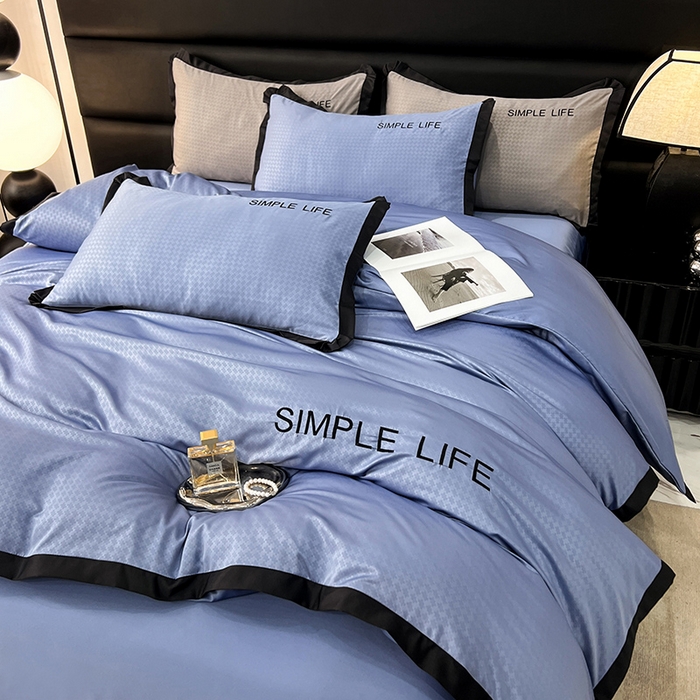 91家纺网 家纺一手货源 找家纺 艾米家居 2025水洗真丝提花系列简约生活 简约生活蓝灰