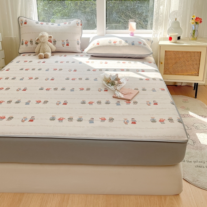 91家纺网 家纺一手货源 找家纺 星座 2025大斜纹复合冰丝凉席床笠款 萌熊印象-床笠款