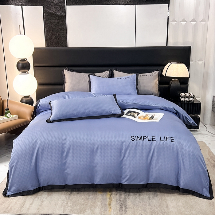 91家纺网 家纺一手货源 找家纺 艾米家居 2025水洗真丝提花系列简约生活 简约生活蓝灰