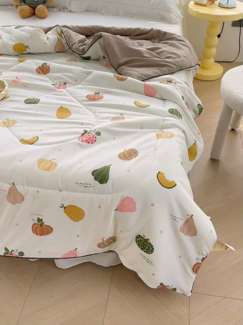 91家纺网 家纺一手货源 找家纺 默忆 2025新款水洗棉双层纱夏被夏凉被空调被被子被芯 南瓜日记