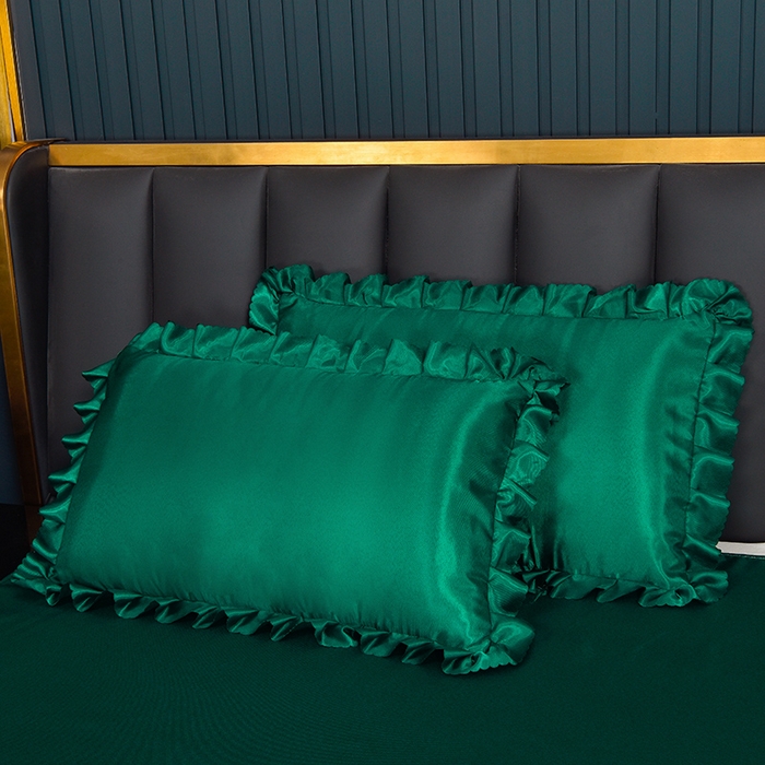 91家纺网 家纺一手货源 找家纺 艾裙海  2025新款纯色床裙款冰丝凉席 深情绿