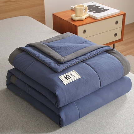 猎鹿人家纺 2024新款纯色水洗棉纱棉花夏被 绅士蓝