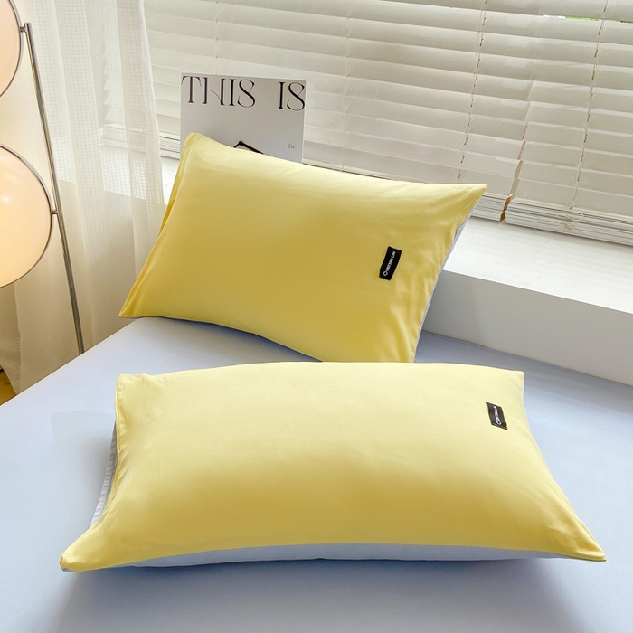 91家纺网 家纺一手货源 找家纺 黑马家居 2024新款双拼全棉四件套 黄+天蓝