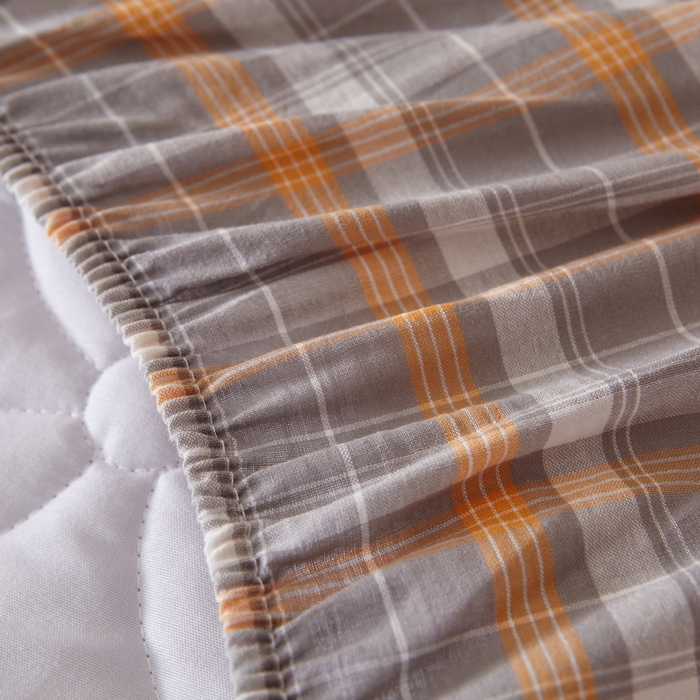 91家纺网 家纺一手货源 找家纺 杜先生 2024新款无印风水洗棉夹棉床笠 橙灰格