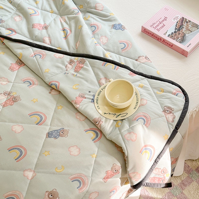 91家纺网 家纺一手货源 找家纺 琪格格纺织 2024新款A类卡通印花清新大豆针织夏被 200*230cm-夏被 针织被-睡衣派对