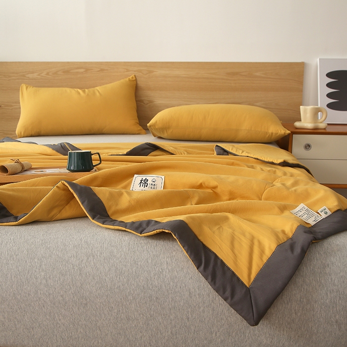 91家纺网 家纺一手货源 找家纺 猎鹿人家纺 2024新款纯色水洗棉纱棉花夏被 栀子黄