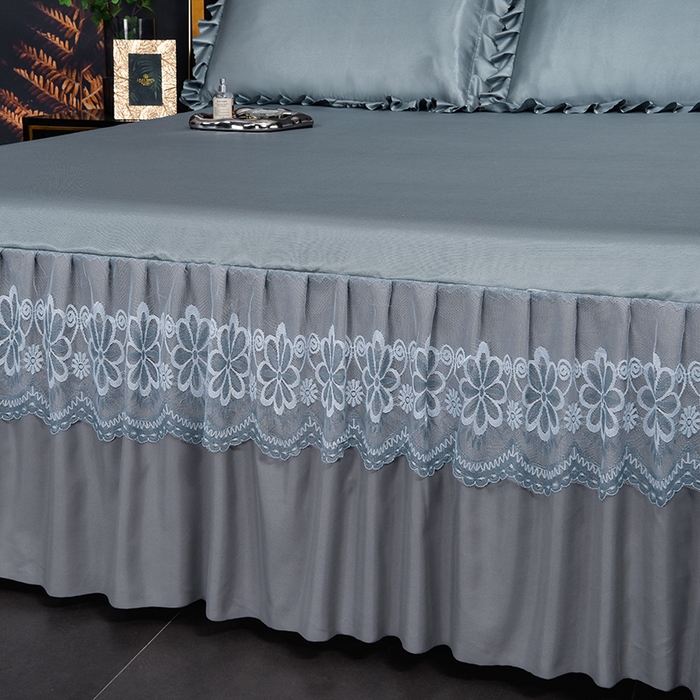 91家纺网 家纺一手货源 找家纺 艾裙海  2025新款纯色床裙款冰丝凉席 绅士灰