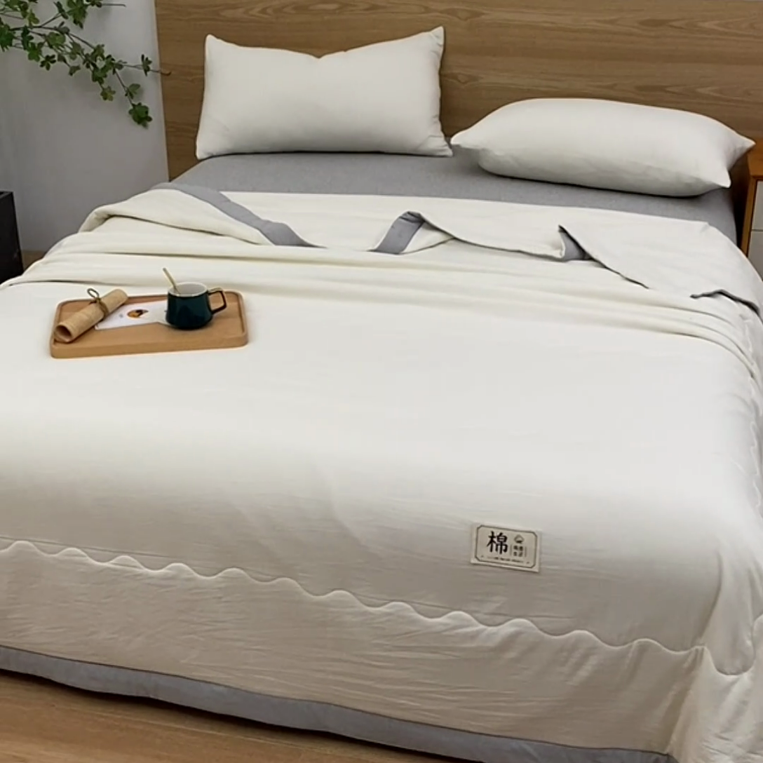 91家纺网 家纺一手货源 找家纺 猎鹿人家纺 2024新款纯色水洗棉纱棉花夏被 云朵白