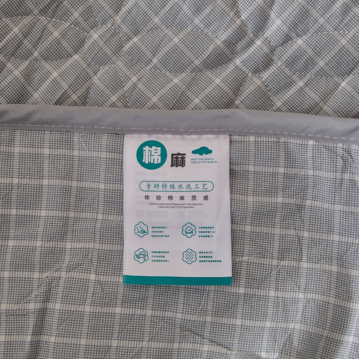 91家纺网 家纺一手货源 找家纺 杜先生 2024新款无印风水洗棉夹棉床笠 浅绿小格