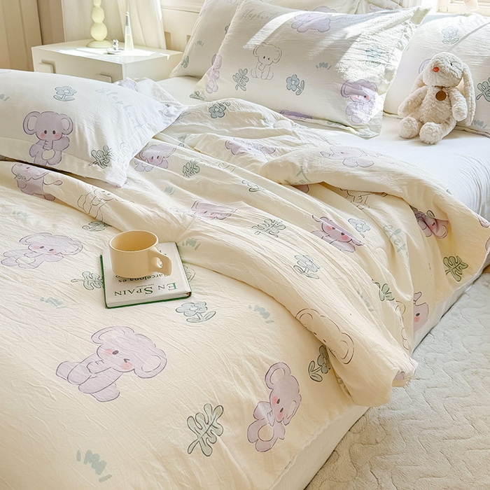 91家纺网 家纺一手货源 找家纺 创优家纺  2025新款A类皱皱纱小花边夏被 小象宝宝