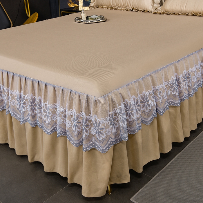 91家纺网 家纺一手货源 找家纺 艾裙海  2025新款纯色床裙款冰丝凉席 玫瑰金