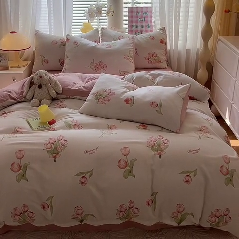 91家纺网 家纺一手货源 找家纺 多品 2024新款水洗棉双层纱四件套 郁香园