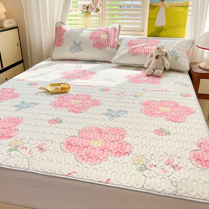 91家纺网 家纺一手货源 找家纺 慕澄家纺 2024新款小版印花0.5乳胶凉席系列 心花怒放