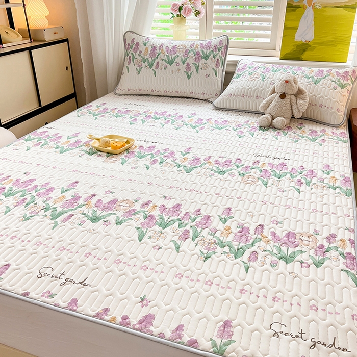 91家纺网 家纺一手货源 找家纺 慕澄家纺 2024新款小版印花0.5乳胶凉席系列 紫色浪漫