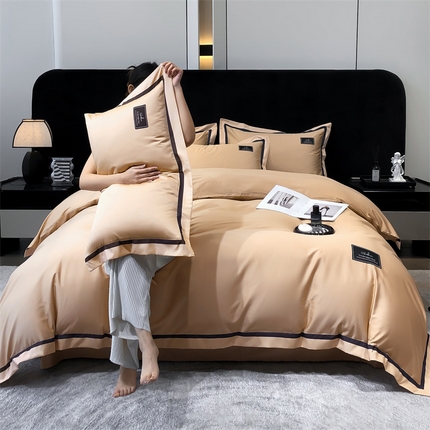 91家纺网 家纺一手货源 找家纺 （总）大米家居 2024新款40s纯色全棉13372轻奢拼角四件套-半岛系列