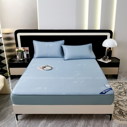 91家纺网 家纺一手货源 找家纺 宜派家纺 2024新款凉感丝刺绣凉席三件套 小花-蓝-床笠