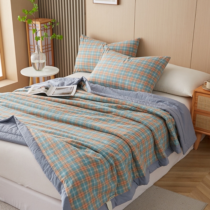 91家纺网 家纺一手货源 找家纺 猎鹿人家纺 2024新款水洗棉棉花夏被 贝拉-绿