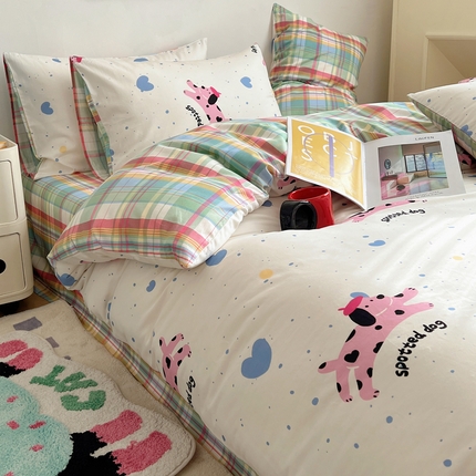 91家纺网 家纺一手货源 找家纺 蜜宿 2024新款ins韩系卡通全棉四件套 篮心狗