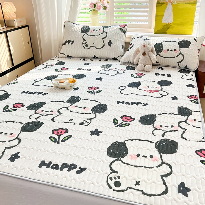 91家纺网 家纺一手货源 找家纺 慕澄家纺 2024新款小版印花0.5乳胶凉席系列 快乐小狗