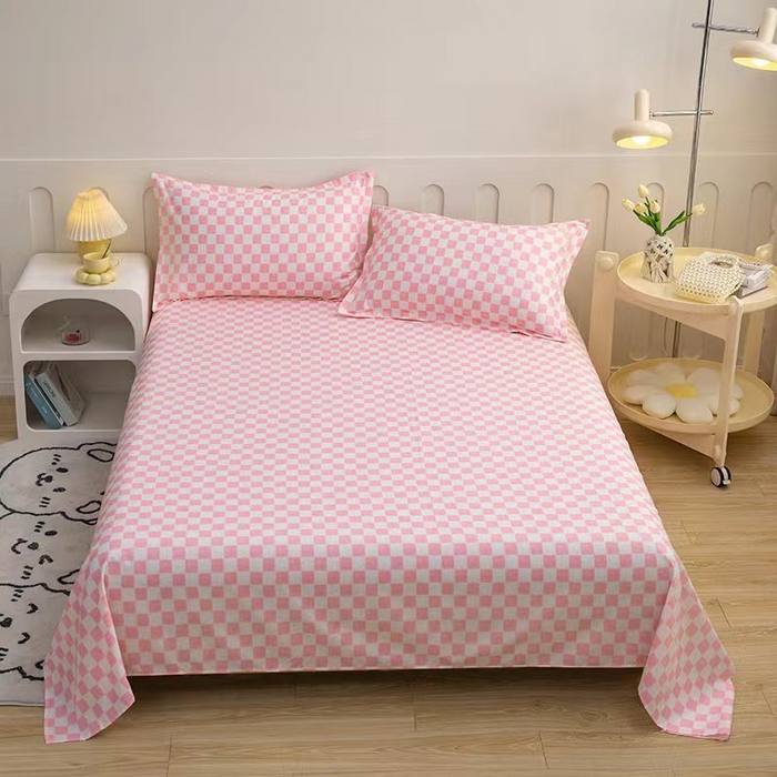 91家纺网 家纺一手货源 找家纺 馨乐家纺 2025新款亲肤舒适芦荟棉单枕套 棋盘格粉