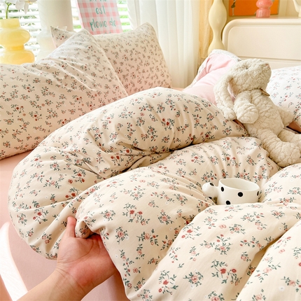 91家纺网 家纺一手货源 找家纺 多品 2024新款水洗棉双层纱四件套 沫冉