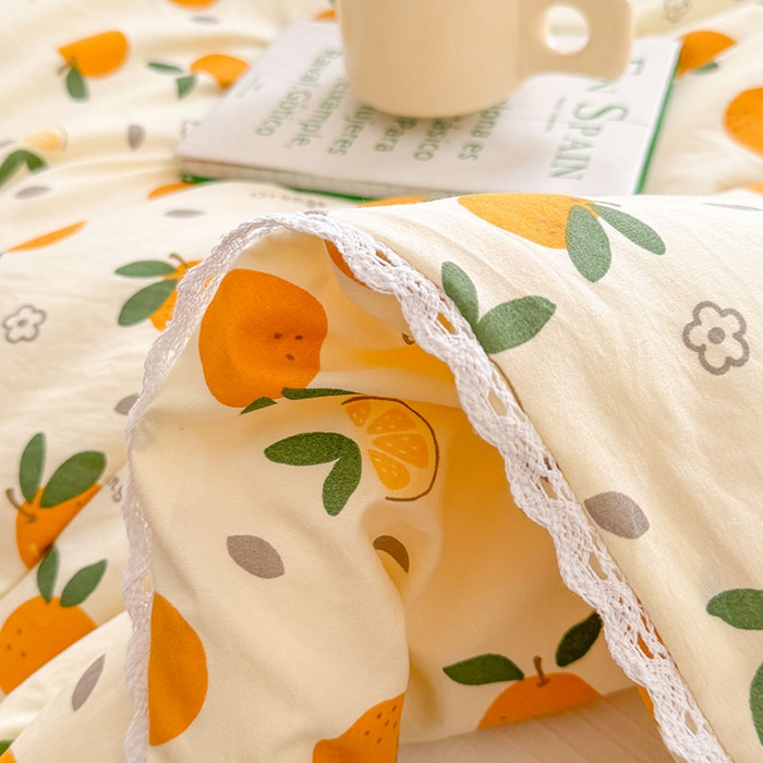 91家纺网 家纺一手货源 找家纺 创优家纺  2025新款A类皱皱纱小花边夏被 元气橘子