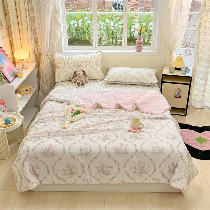 91家纺网 家纺一手货源 找家纺 古吉梦 2024新款冰激凌凉感丝夏被-小清新 凉感丝夏被-萌兮兔