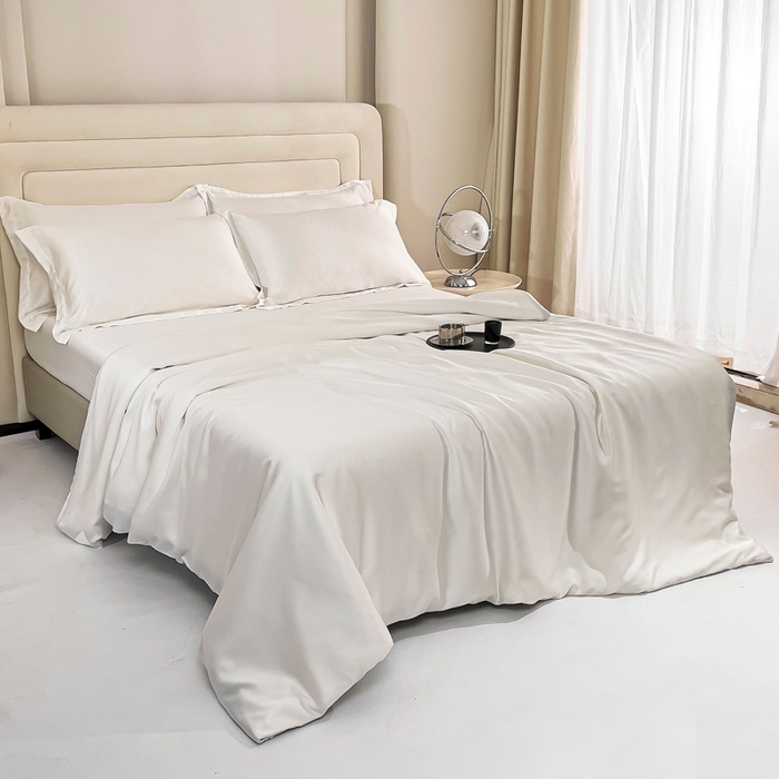 91家纺网 家纺一手货源 找家纺 锦罗绣 2024新款80s奥地利进口兰精天丝四件套 奶白