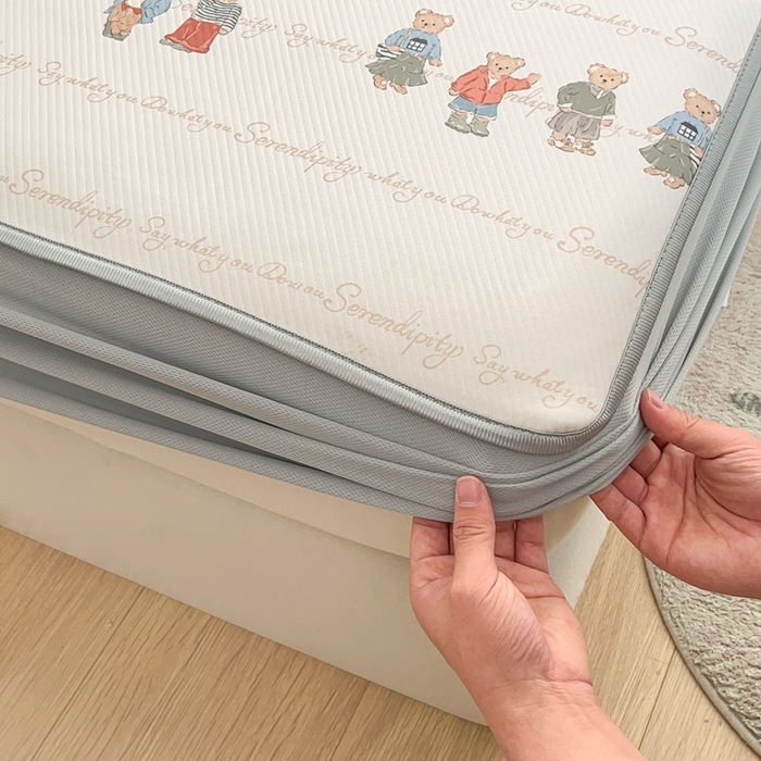 91家纺网 家纺一手货源 找家纺 星座 2025大斜纹复合冰丝凉席床笠款 萌熊印象-床笠款