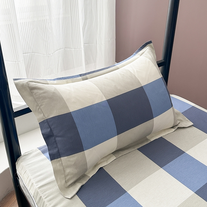 91家纺网 家纺一手货源 找家纺 凌云家纺 2025新款A类全棉加绒学生宿舍床垫套（全棉+宝宝绒） 蓝大格