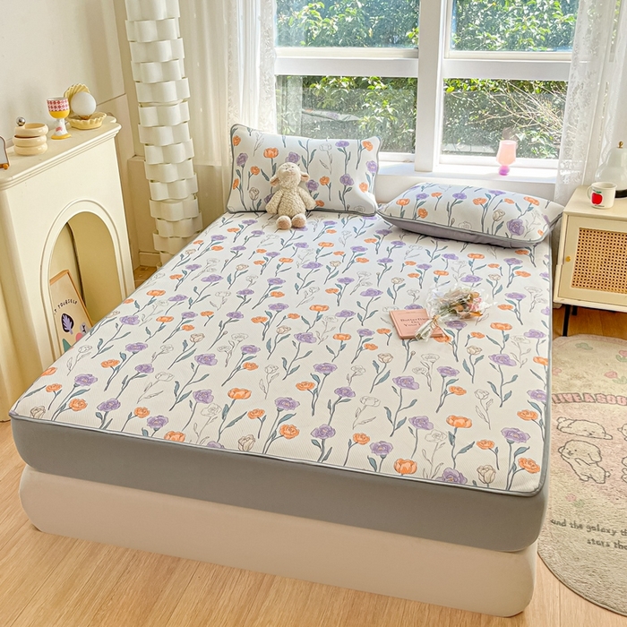 91家纺网 家纺一手货源 找家纺 星座 2025大斜纹复合冰丝凉席床笠款 恋恋花语-床笠款