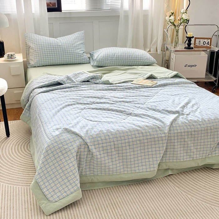 91家纺网 家纺一手货源 找家纺 水洗的故事2025新款A类色织水洗棉丝夏被四件套系列 青果格