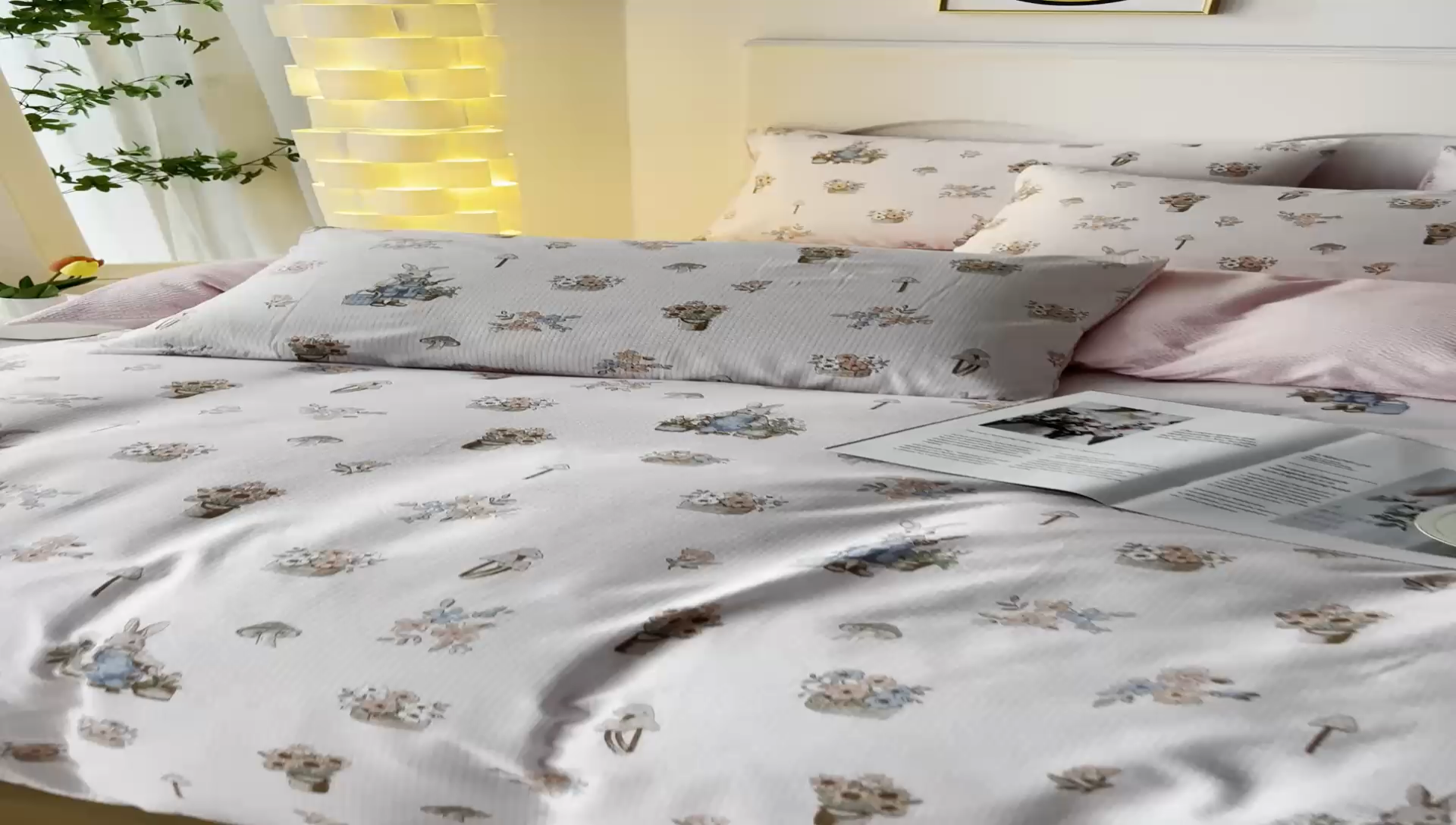 91家纺网 家纺一手货源 找家纺 全美家居 2025新款A类透气泡芙棉四件套 花丛兔