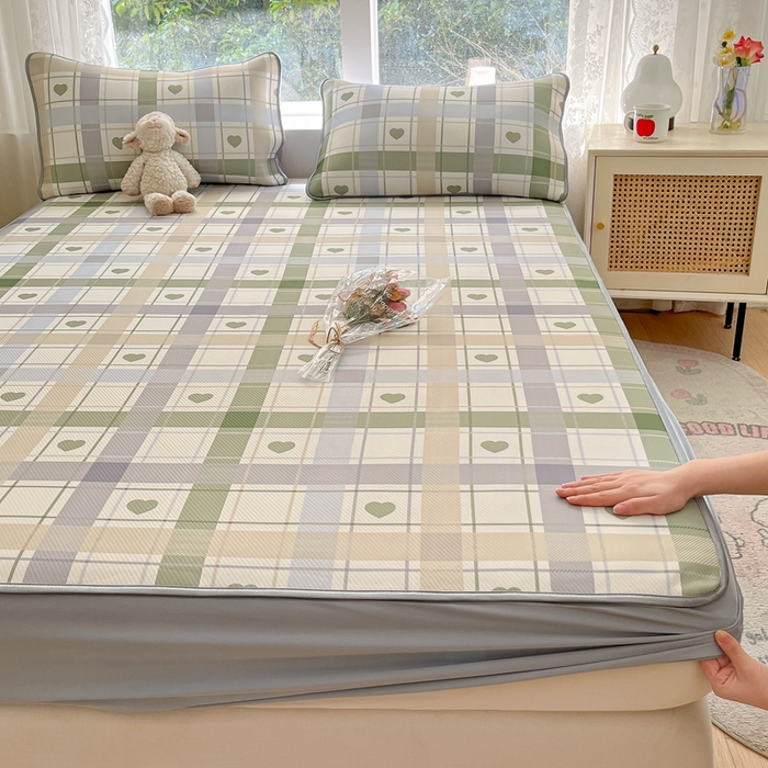 91家纺网 家纺一手货源 找家纺 星座 2025大斜纹复合冰丝凉席床笠款 爱心气泡绿-床笠款