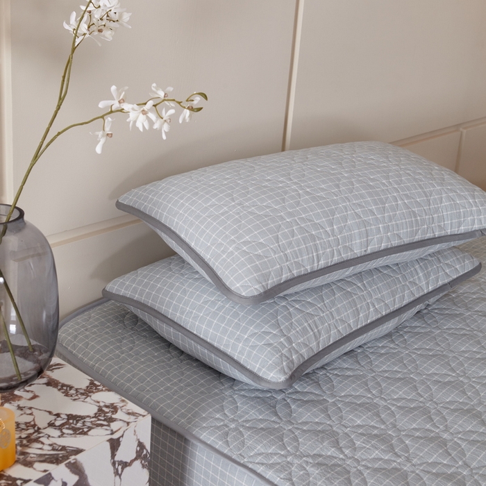 91家纺网 家纺一手货源 找家纺 杜先生 2024新款无印风水洗棉夹棉床笠 浅绿小格