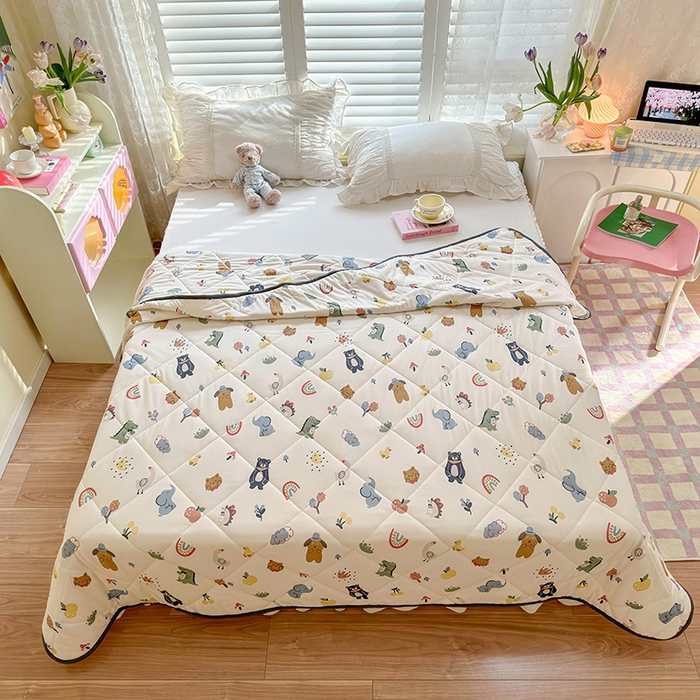 91家纺网 家纺一手货源 找家纺 琪格格纺织 2024新款A类卡通印花清新大豆针织夏被 200*230cm-夏被 针织被-动物之家