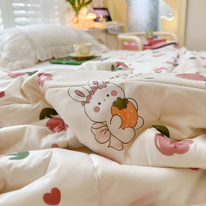 91家纺网 家纺一手货源 找家纺 琪格格纺织 2024新款A类卡通印花清新大豆针织夏被 200*230cm-夏被 针织被-郁金香兔