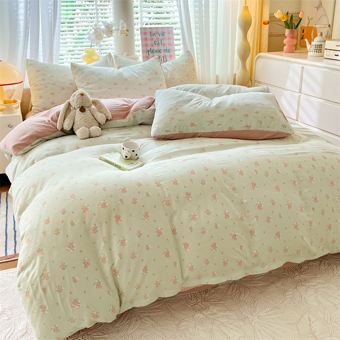 91家纺网 家纺一手货源 找家纺 多品 2024新款水洗棉双层纱四件套 半夏