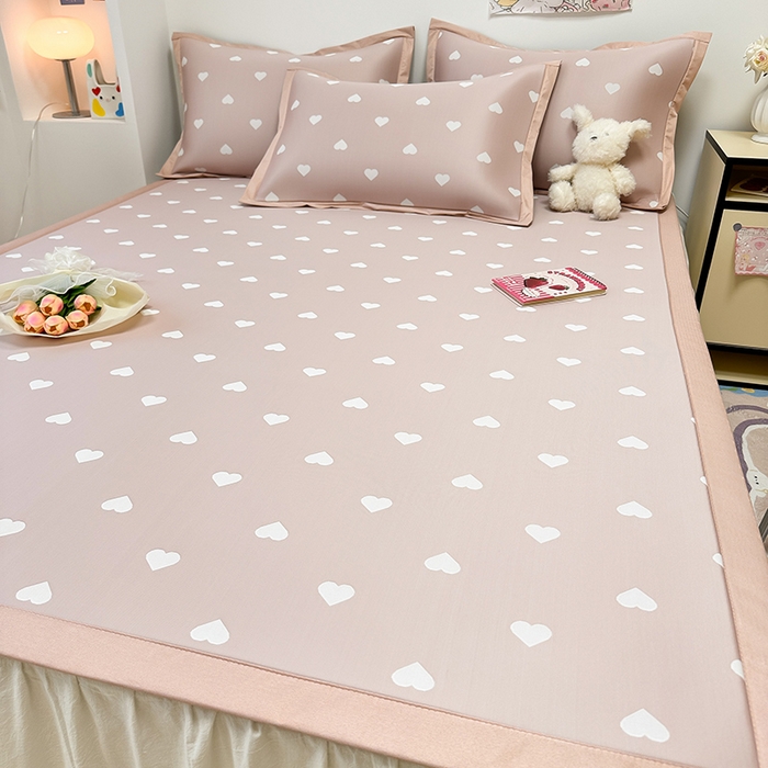 91家纺网 家纺一手货源 找家纺 全季家居 2024新款卡通提花系列PE凉感席 爱心-山茶粉