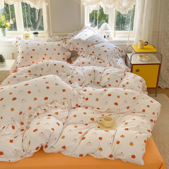 91家纺网 家纺一手货源 找家纺 上尚居 2024直播爆款韩版印花小清新卡通云朵棉四件套 南瓜乐园