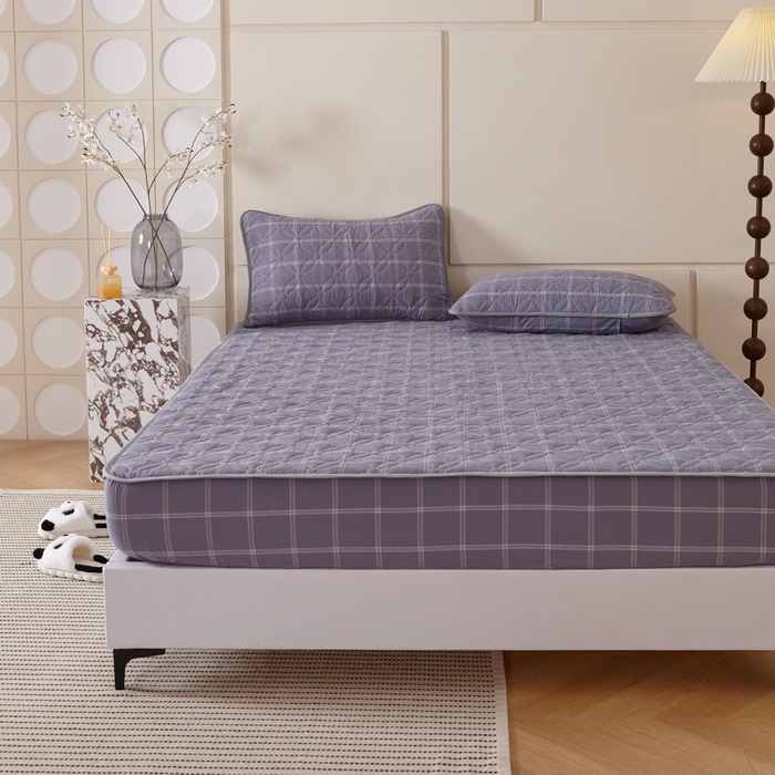 91家纺网 家纺一手货源 找家纺 杜先生 2024新款无印风水洗棉夹棉床笠 深灰大格