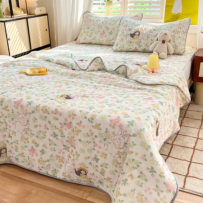 91家纺网 家纺一手货源 找家纺 慕澄家纺 2024新款小版印花0.5乳胶凉席夏被四件套 夏天