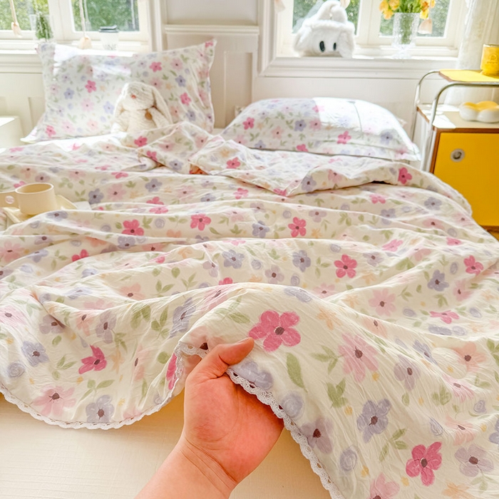 91家纺网 家纺一手货源 找家纺 创优家纺  2025新款A类皱皱纱小花边夏被 满心欢喜