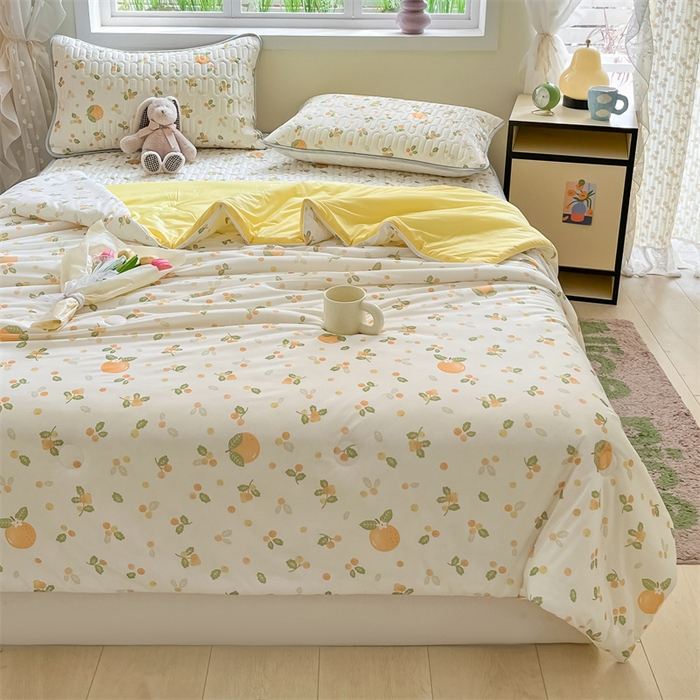 91家纺网 家纺一手货源 找家纺 古吉梦 2024新款冰激凌凉感丝夏被-小清新 凉感丝夏被-砂糖橘+亮黄