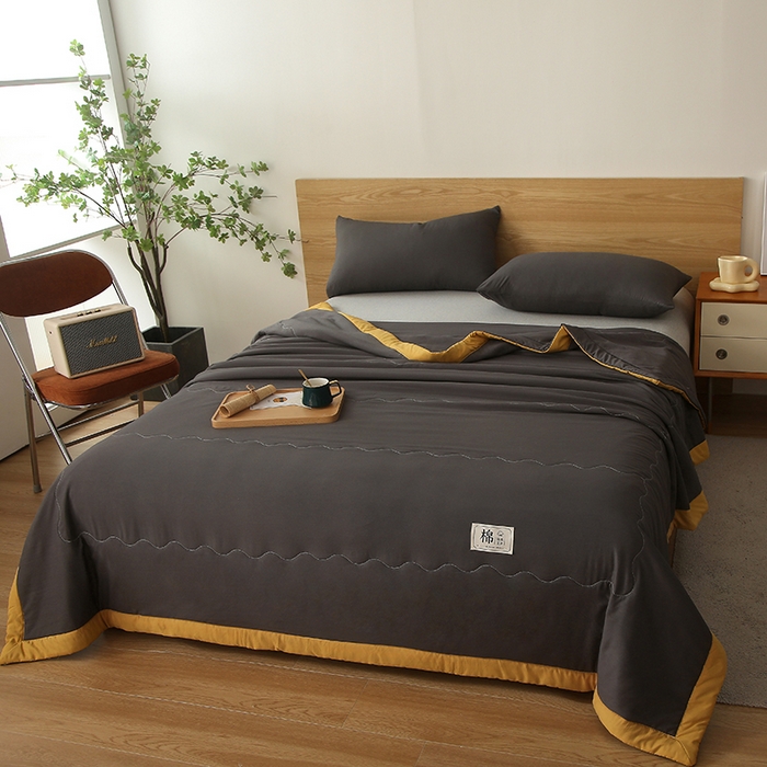 91家纺网 家纺一手货源 找家纺 猎鹿人家纺 2024新款纯色水洗棉纱棉花夏被 曜石黑