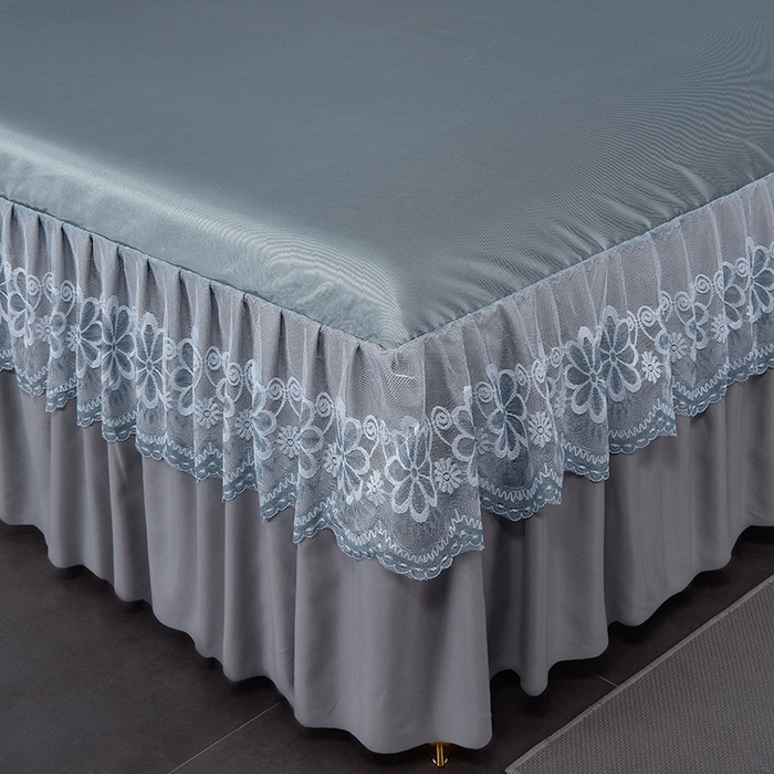 91家纺网 家纺一手货源 找家纺 艾裙海  2025新款纯色床裙款冰丝凉席 绅士灰