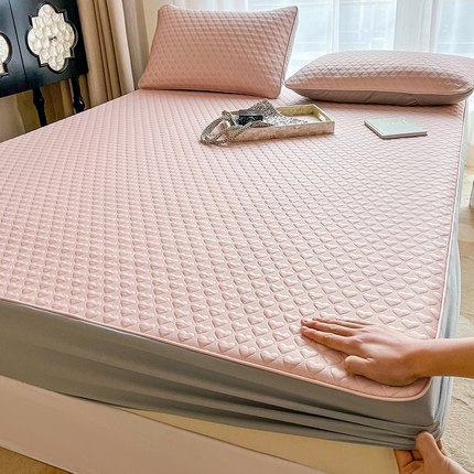 91家纺网 家纺一手货源 找家纺 全季家居 2024新款5A速冷PE简约系列凉豆豆席 爱心-浅粉-床笠款